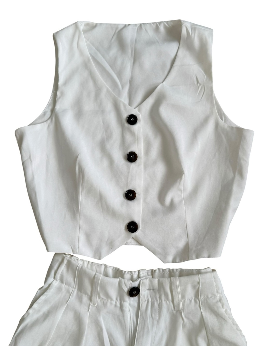 Women’s White Two Piece Set Vest Top & Wide Leg Pants Size M Resort Vacation Out - Picture 4 of 7
